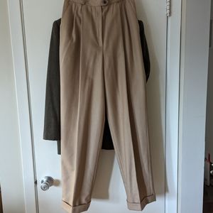 Vintage Ralph Lauren Lined Wool High Waist Pleated Trousers Tan 10